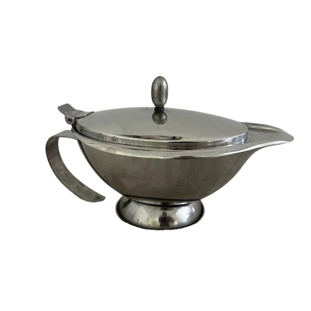 OGGI Gravy Boat Insulated Thermal Stainless Steel Hinged Lid 5x9'' 14oz